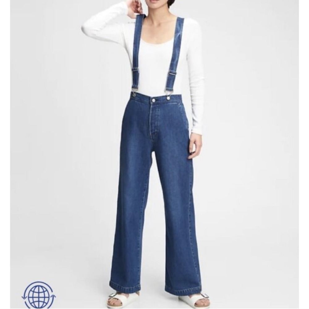 GAP Denim Overalls Wide Leg Suspender Jeans Womens 28 Long Blue Size 6